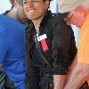 "The Dutch Destroyer" Lucia Rijker removes her hand from plaster after casting her fist impression.