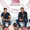 Three-time ring rivals and Hall of Famers Marco Antonio Barrera and Erik Morales enjoying a Ringside Lecture.