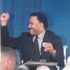 Pedroza holds up his Hall of Fame ring at the 1999 Induction Ceremony