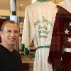 "Boom Boom" posing by the boxing robes worn by Rocky Graziano and Sugar Ray Leonard